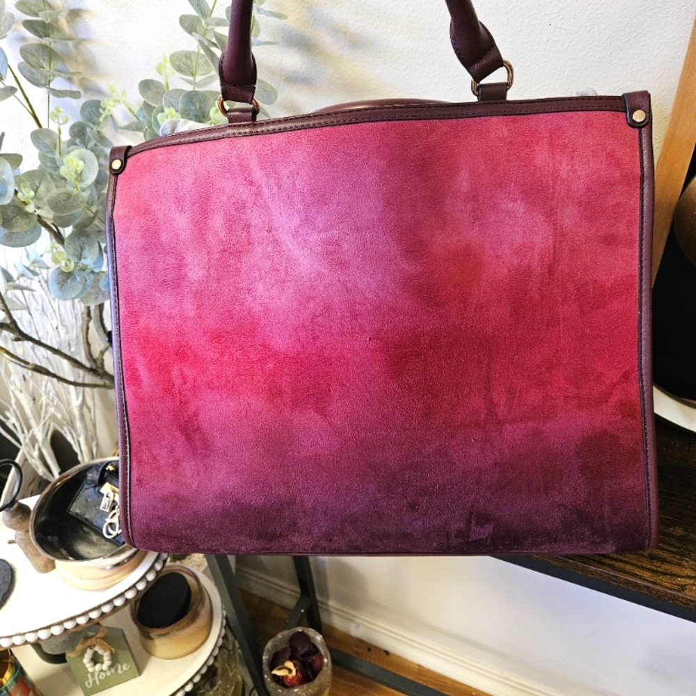 Ombre Gradient Suede Tote Bag - Red and Maroon Large Business Bag Size